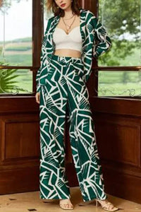 Dark Green Printed Shirt With Pants for women